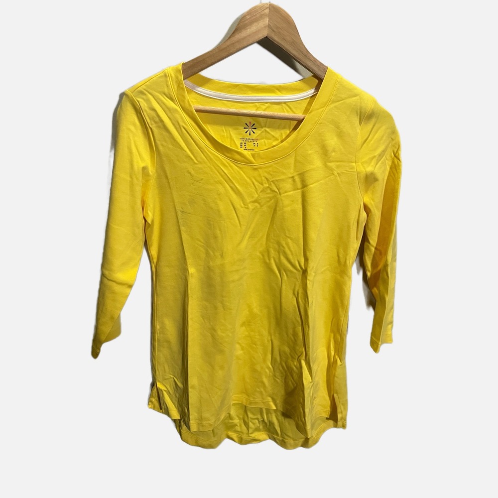Isaac Mizrahi Live Essentials Womens XS Yellow 3/4 Sleeve Scoop Neck Top‎